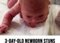 Newborn baby crawls across the hospital cot