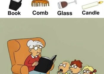 Find Book, Comb, Glass, Candle.