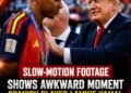 Slow-motion footage shows awkward moment Spanish player Lamine Yamal initially refuses to shake Trump’s hand