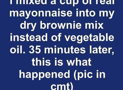 I mixed a cup of real mayonnaise into my dry brownie mix instead of vegetable oil. 35 minutes later, this is what happened