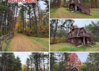 Rustic Log Cabin in Greenbush, Maine, With 14 Acres, Private Well, and Two Outbuildings