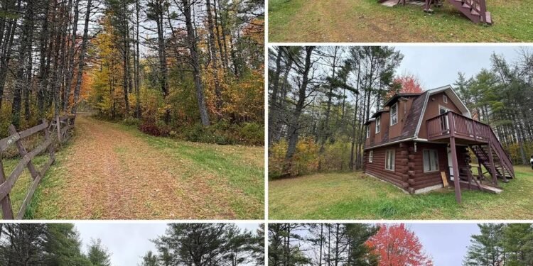 Rustic Log Cabin in Greenbush, Maine, With 14 Acres, Private Well, and Two Outbuildings
